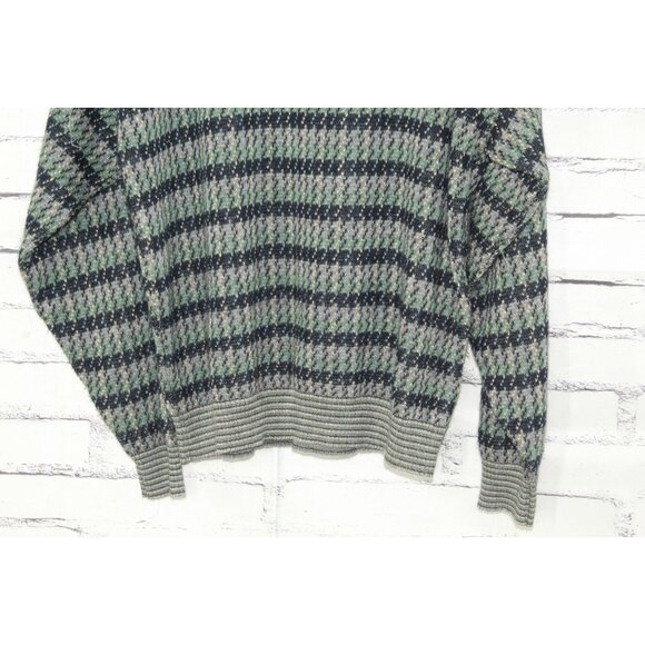 Vintage Expressions Gray Green Striped Acrylic Knit Sweater Size L Naturecore - Picture 6 of 9